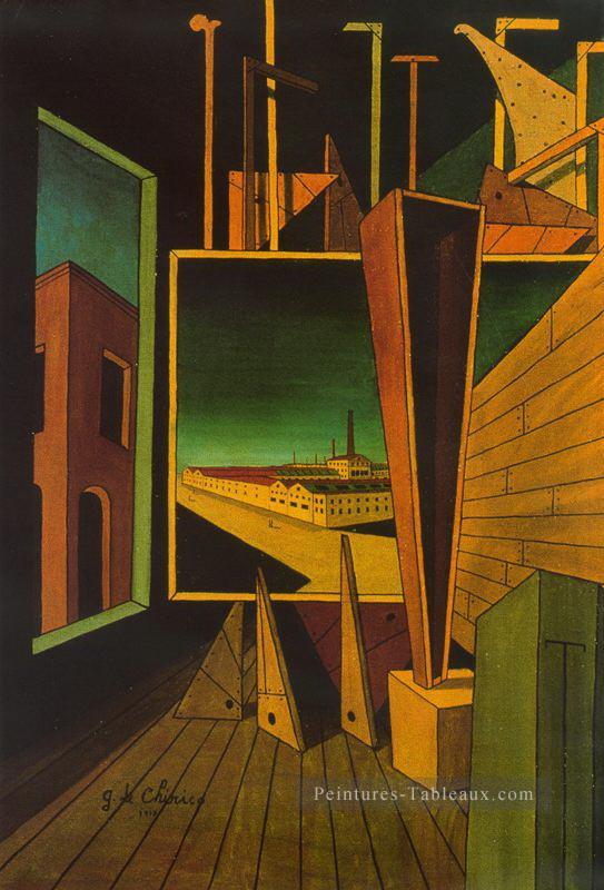 composition géométrique avec paysage d’usine 1917 Giorgio de Chirico surréalisme métaphysique Peintures à l'huile